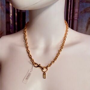 Coach Gold-tone Dog Leash Clip Hang Tag Chain Necklace
